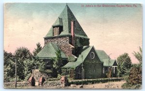 EAGLES MERE, PA ~ Handcolored ST. JOHN'S in the WILDERNESS CHURCH 1917 Postcard