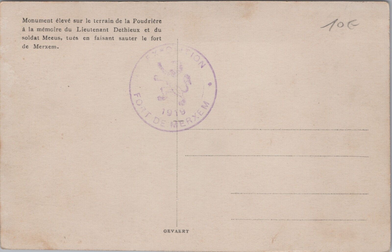 Monument Eleve Sur le Terrain de la Poudriere Fort De Merxem WW1 RPPC ...