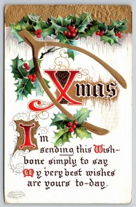 BB London~Wishbone Holly & Xmas Greeting Poem~Vintage Postcard