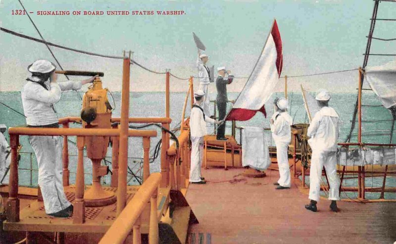 Signaling Flags US Navy Warship Ship Military 1910c postcard