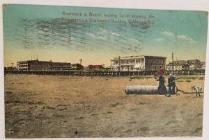 Wildwood NJ Sandy Beach Front PC1920 Phila Washington Bldgs Hotel People Dressed