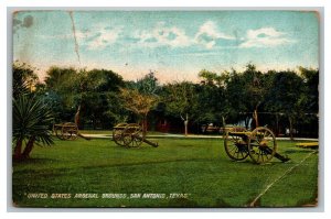 Vintage 1900's Military Postcard Canons US Arsenal Grounds San Antonio TX