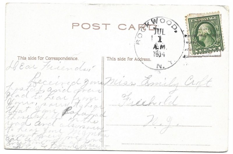 Rockwood to Freehold, New York 1914 Post Card: Lover's Glen, Hunter, N.Y.