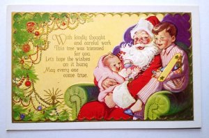 Christmas Postcard Santa Claus Seated Two Children Embossed Unused Series 53