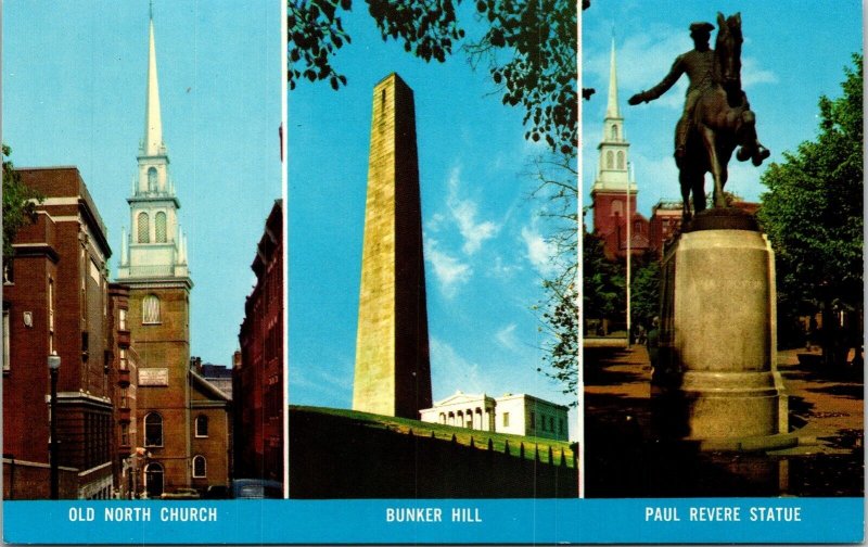 Old N Church Bunker Hill Paul Revere Statue Boston Massachusetts MA Postcard VTG 