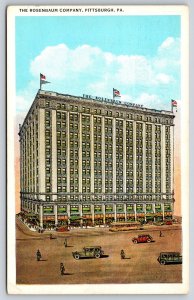 Pittsburgh Pennsylvania~Rosenbaum Company Bldg~Sign~Flags~Trolley~1920s Postcard