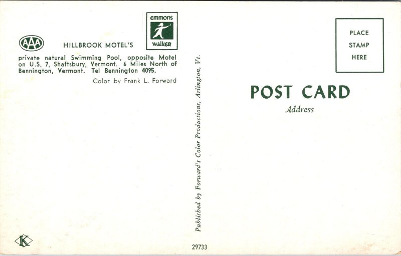 VINTAGE POSTCARD HILLBROCK HOTEL AT BENNINGTON VERMONT 1960-1970