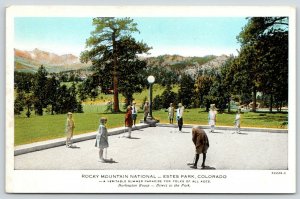 Estes Park CO~Rocky Mtn Nat'l Park~Kids Play Croquet~1920s Burlington Route PC 