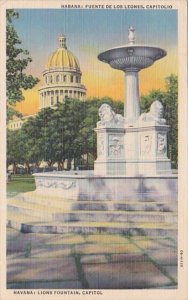 Cuba Havana Lions Fountain and Capitol Curteich