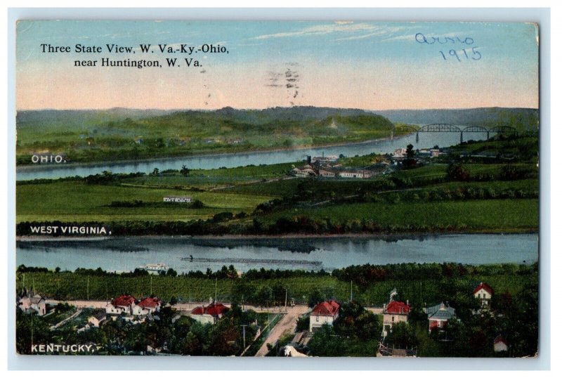 1915 Three State View WV, KY, Ohio Near Huntington West Virginia WV Postcard 