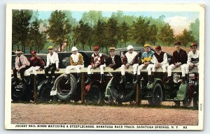 1930 SARATOGA SPRINGS NY JOCKEYS WATCHING A STEEPLECHASE  POSTCARD P3236