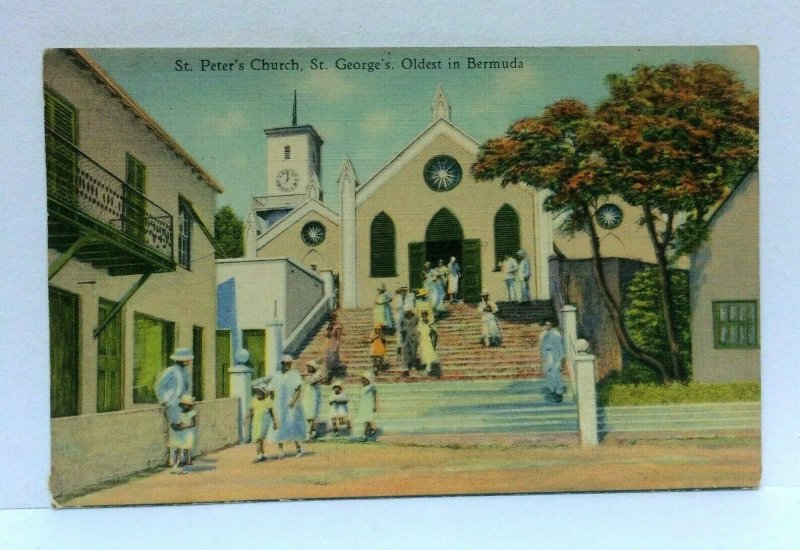 St George Bermuda St Peters Church Linen Vintage Postcard