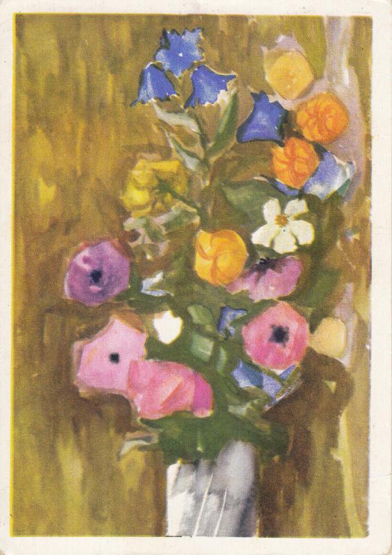 Flowers vase still life Eugeniusz Stec postcard