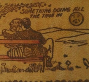 Leather Postcard Romantic Couple Park Bench Anthropomorphic Sun Robbins Unused