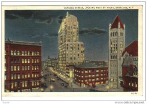 SYRACUSE, New York, 1900-1910's; Genesee Street, Looking West By Night, Class...