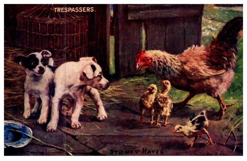 Dog ,  Puppies and chickens , Trespassers