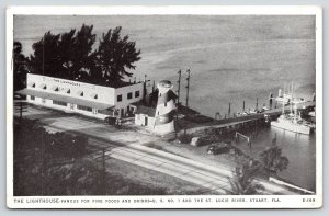 Stuart FL~Lighthouse Restaurant~Fishing Charter Boats~Gas Pumps~US 1~1940s B&W  