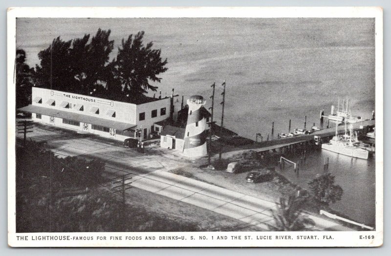 Stuart FL~Lighthouse Restaurant~Fishing Charter Boats~Gas Pumps~US 1~1940s B&W