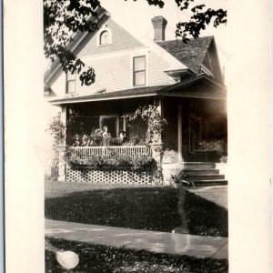 c1920s Outdoor House RPPC Family Porch Sunny Plants Roadside Fancy Chimney A192