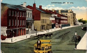 1910s Third and Main Street Louisville KY Horse & Buggy Postcard