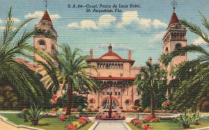 ?Vintage Postcard 1930's Court Ponce de Leon Hotel St. Augustine Florida FL