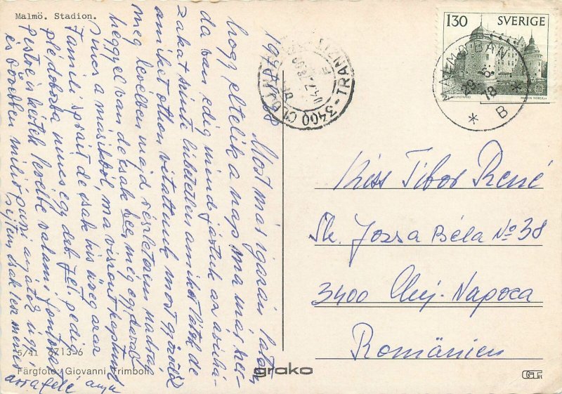 Postcard Sweden Malmo Football Stadium partial view