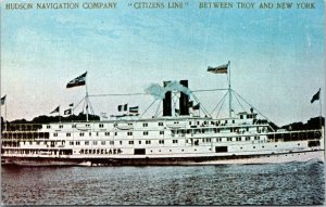 Vtg Hudson Navigation Rensselaer Steamer Citizens Line Troy to New York Postcard