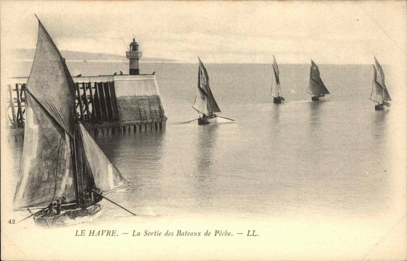 LE HAVRE FRANCE La Sortie des Bateaux de Peche FISHING BOATS c1900 Pc