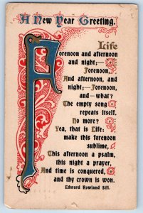 1938 New Year Greeting Life Forenoon And Afternoon Night Evanston IL Postcard