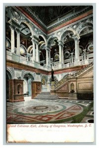 Vintage 1910's Postcard Grand Entrance Hall Library of Congress Washington DC