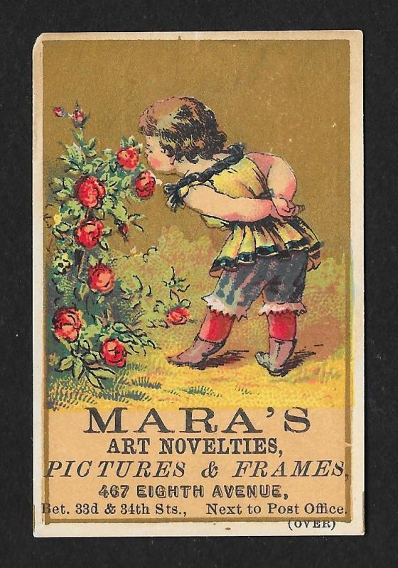 VICTORIAN TRADE CARD Mara's Art Novelties Child Flowers