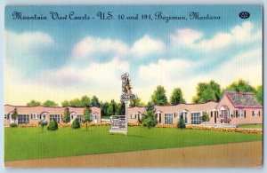 Bozeman Montana MT Postcard Mountain View Courts Motel Garden Street Scene