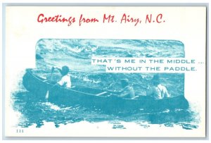 c1940 Greetings From Canoe Boat Paddle Mt. Airy North Carolina Vintage Postcard