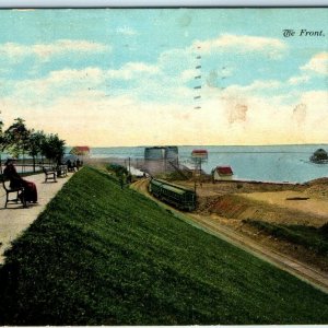 1912 Buffalo, NY The Front Passenger Train Bridge PC Lake Erie Birds Eye Vtg A39