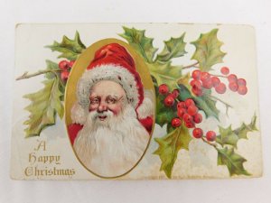 Circa 1900-07 Old World Santa Claus Happy Christmas Holly Vintage Postcard P29