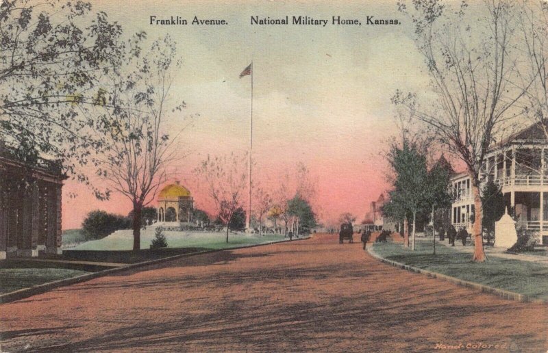 Hand Colored Postcard Franklin Avenue in National Military Home, Kansas~126419