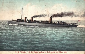 Postcard 1908 T. B. Porter U. S. Navy Steam Ship Going To A Full Speed On High