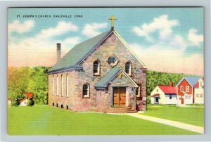 Eagleville CT-Connecticut, St Joseph's Church, Chrome c1946 Postcard
