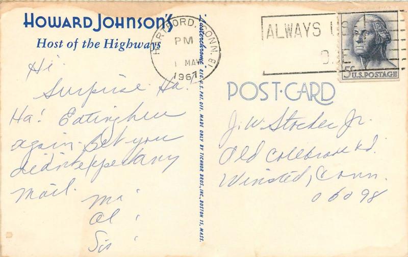 HOWARD JOHNSON'S HOST OF THE HIGHWAYS RESTAURANT POSTCARD