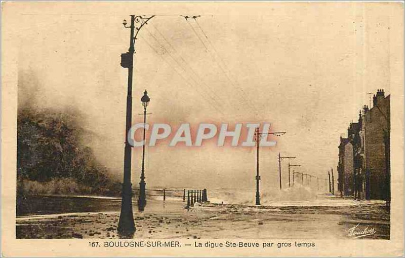 Old Postcard Boulogne sur Mer Ste Beuve embankment in heavy weather