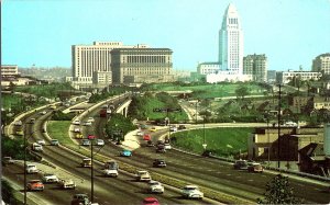 Hollywood Freeway & LA Civic Center Chrome Postcard