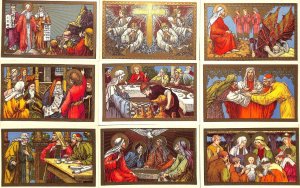 The Sunday Gospels in images 52 artistically colored postcards by René de Cramer 