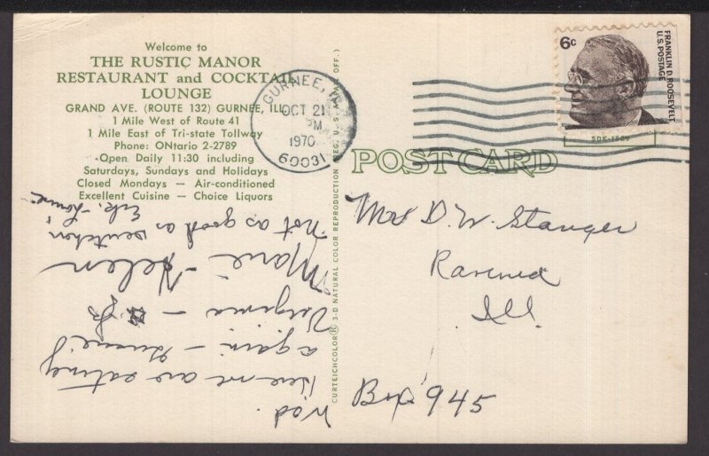 Illinois Gurnee, Rustic Manor Restaurant and Cocktail Lounge pm1970 ~ Chrome