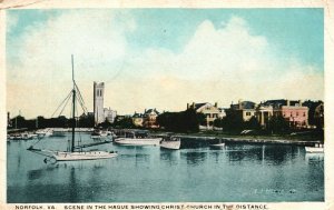 Vintage Postcard 1920's Hague Showing Christ Church In Distance Norfolk Virginia