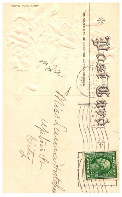 Dog ,  under holly , Merry Christmas