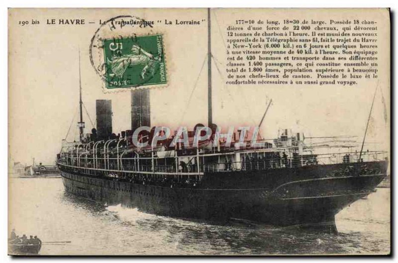 Old Postcard Le Havre The Trasatlantique Lorraine