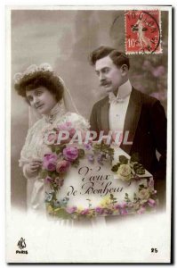 Old Postcard Fantasy Couple Greeting happiness