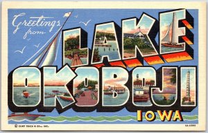 Greetings From Lake Okoboji Iowa Large Letter Dixon Point Des Moines Postcard