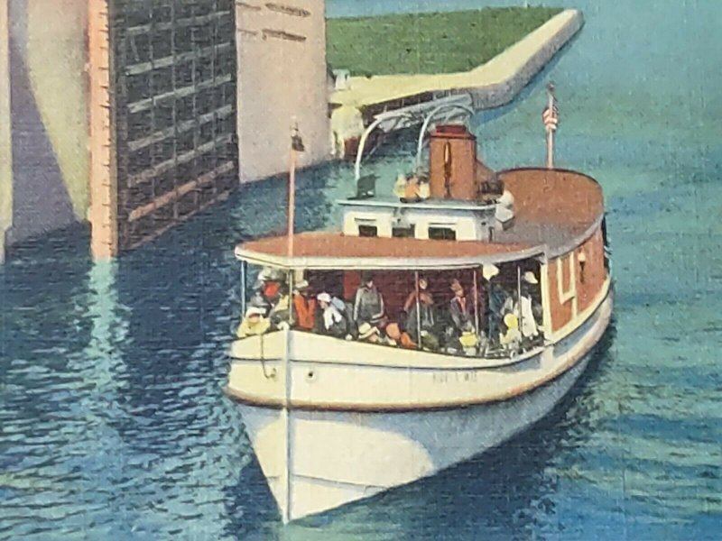 Vintage Postcard Soo Locks Sault Ste Marie Michigan 1940 Bide-a-Wee Yacht posted