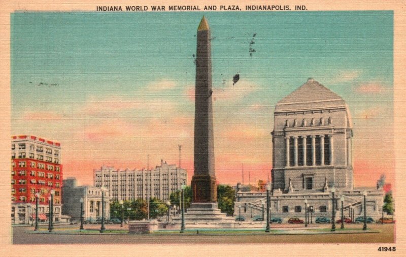 Vintage Postcard 1947 World War Memorial and Plaza Indianapolis Indiana Dewolf